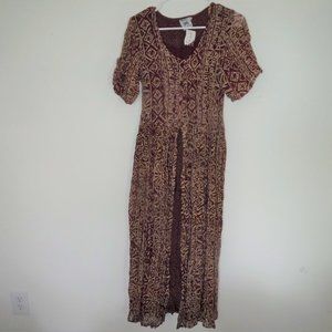 NWT Vintage Papillon Vancouver Los Angeles Batik Print Grunge Long Maxi Dress L